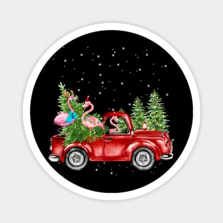 Christmas Three Flamingo Ride Red Truck Xmas Santa Hat Magnet